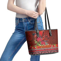 Hawaii KaUla Wena Iiwi Leather Tote Bag With Tropical Plants and 'Ohi'a lehua Kakau Art Tattoo LT03 - Polynesian Pride