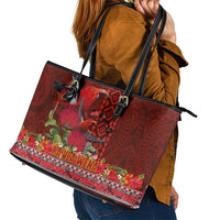 Hawaii KaUla Wena Iiwi Leather Tote Bag With Tropical Plants and 'Ohi'a lehua Kakau Art Tattoo LT03 - Polynesian Pride