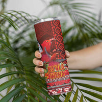 Hawaii KaUla Wena Iiwi Skinny Tumbler With Tropical Plants and 'Ohi'a lehua Kakau Art Tattoo LT03 - Polynesian Pride
