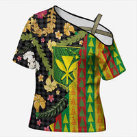 Hawaiian Tropical Plants Lei Cross Shoulder Shirt Kanaka Maoli Tribal with Palaka Motifs LT03 Female Multicolor - Polynesian Pride