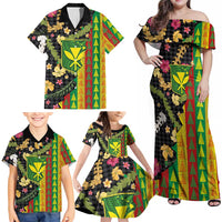 Hawaiian Tropical Plants Lei Family Matching Off Shoulder Maxi Dress and Hawaiian Shirt Kanaka Maoli Tribal with Palaka Motifs LT03 - Polynesian Pride
