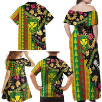 Hawaiian Tropical Plants Lei Family Matching Off Shoulder Maxi Dress and Hawaiian Shirt Kanaka Maoli Tribal with Palaka Motifs LT03 - Polynesian Pride