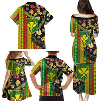 Hawaiian Tropical Plants Lei Family Matching Puletasi and Hawaiian Shirt Kanaka Maoli Tribal with Palaka Motifs LT03 - Polynesian Pride