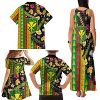 Hawaiian Tropical Plants Lei Family Matching Tank Maxi Dress and Hawaiian Shirt Kanaka Maoli Tribal with Palaka Motifs LT03 - Polynesian Pride
