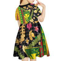 Hawaiian Tropical Plants Lei Kid Short Sleeve Dress Kanaka Maoli Tribal with Palaka Motifs LT03 - Polynesian Pride