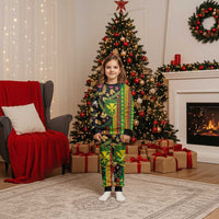 Hawaiian Tropical Plants Lei Christmas Pajama Set Kanaka Maoli Tribal with Palaka Motifs - Polynesian Pride