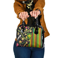 Hawaiian Tropical Plants Lei Shoulder Handbag Kanaka Maoli Tribal with Palaka Motifs - Polynesian Pride