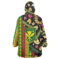 Hawaiian Tropical Plants Lei Wearable Blanket Hoodie Kanaka Maoli Tribal with Palaka Motifs LT03 - Polynesian Pride