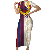 Hawaiian Tropical Plants Lei Family Matching Short Sleeve Bodycon Dress and Hawaiian Shirt National Flag Style LT03 Mom's Dress Multicolor - Polynesian Pride