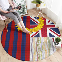 Hawaiian Tropical Plants Lei Round Carpet National Flag Style - Polynesian Pride