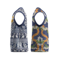 Hawaiian Plumeria Lei Christmas Knitted V-Neck Vest Kakau Motifs and Palaka Half Style Blue Color LT03 - Polynesian Pride