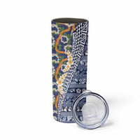Hawaiian Plumeria Lei Skinny Tumbler Kakau Motifs and Palaka Half Style Blue Color LT03 - Polynesian Pride