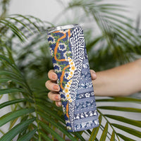 Hawaiian Plumeria Lei Skinny Tumbler Kakau Motifs and Palaka Half Style Blue Color LT03 - Polynesian Pride