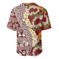 Hawaiian Plumeria Lei Baseball Jersey Kakau Motifs and Palaka Half Style Red Color - Polynesian Pride