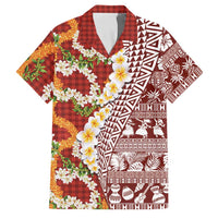 Hawaiian Plumeria Lei Family Matching Long Sleeve Bodycon Dress and Hawaiian Shirt Kakau Motifs and Palaka Half Style Red Color LT03 Dad's Shirt - Short Sleeve Red - Polynesian Pride