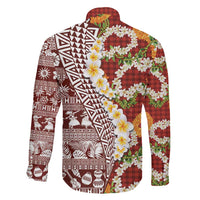 Hawaiian Plumeria Lei Family Matching Long Sleeve Bodycon Dress and Hawaiian Shirt Kakau Motifs and Palaka Half Style Red Color LT03 - Polynesian Pride
