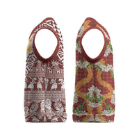 Hawaiian Plumeria Lei Christmas Knitted V-Neck Vest Kakau Motifs and Palaka Half Style Red Color LT03 - Polynesian Pride