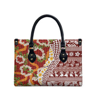 Hawaiian Plumeria Lei Leather Bag Kakau Motifs and Palaka Half Style Red Color - Polynesian Pride