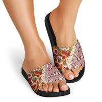 Hawaiian Plumeria Lei Slide Sandals Kakau Motifs and Palaka Half Style Red Color - Polynesian Pride
