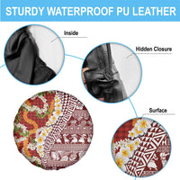 Hawaiian Plumeria Lei Spare Tire Cover Kakau Motifs and Palaka Half Style Red Color - Polynesian Pride