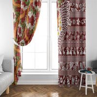 Hawaiian Plumeria Lei Window Curtain Kakau Motifs and Palaka Half Style Red Color LT03 - Polynesian Pride