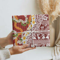Hawaiian Plumeria Lei Wrapping Paper Kakau Motifs and Palaka Half Style Red Color - Polynesian Pride
