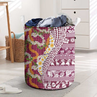 Hawaiian Plumeria Lei Laundry Basket Kakau Motifs and Palaka Half Style Pink Color - Polynesian Pride