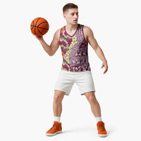Hawaiian Plumeria Lei Basketball Jersey Kakau Motifs and Palaka Half Style Pink Color LT03 - Polynesian Pride