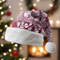 Hawaiian Plumeria Lei Christmas Santa Hat Kakau Motifs and Palaka Half Style Pink Color - Polynesian Pride