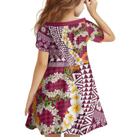 Hawaiian Plumeria Lei Family Matching Off The Shoulder Long Sleeve Dress and Hawaiian Shirt Kakau Motifs and Palaka Half Style Pink Color LT03 - Polynesian Pride