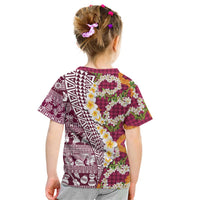 Hawaiian Plumeria Lei Kid T Shirt Kakau Motifs and Palaka Half Style Pink Color - Polynesian Pride