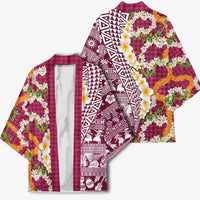 Hawaiian Plumeria Lei Kimono Kakau Motifs and Palaka Half Style Pink Color - Polynesian Pride