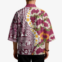 Hawaiian Plumeria Lei Kimono Kakau Motifs and Palaka Half Style Pink Color - Polynesian Pride