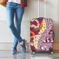 Hawaiian Plumeria Lei Luggage Cover Kakau Motifs and Palaka Half Style Pink Color LT03 - Polynesian Pride
