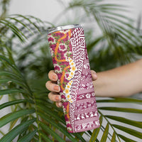 Hawaiian Plumeria Lei Skinny Tumbler Kakau Motifs and Palaka Half Style Pink Color LT03 - Polynesian Pride
