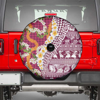 Hawaiian Plumeria Lei Spare Tire Cover Kakau Motifs and Palaka Half Style Pink Color LT03 - Polynesian Pride