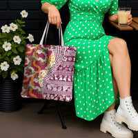 Hawaiian Plumeria Lei Tote Bag Kakau Motifs and Palaka Half Style Pink Color - Polynesian Pride