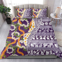 Hawaiian Plumeria Lei Bedding Set Kakau Motifs and Palaka Half Style Purple Color LT03 - Polynesian Pride