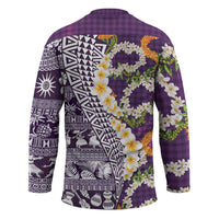 Hawaiian Plumeria Lei Hockey Jersey Kakau Motifs and Palaka Half Style Purple Color LT03 - Polynesian Pride