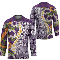 Hawaiian Plumeria Lei Hockey Jersey Kakau Motifs and Palaka Half Style Purple Color LT03 - Polynesian Pride