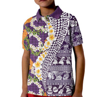 Hawaiian Plumeria Lei Kid Polo Shirt Kakau Motifs and Palaka Half Style Purple Color LT03 Kid Purple - Polynesian Pride