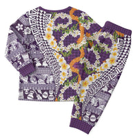 Hawaiian Plumeria Lei Christmas Pajama Set Kakau Motifs and Palaka Half Style Purple Color LT03 - Polynesian Pride