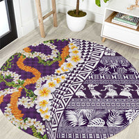 Hawaiian Plumeria Lei Round Carpet Kakau Motifs and Palaka Half Style Purple Color - Polynesian Pride