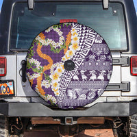 Hawaiian Plumeria Lei Spare Tire Cover Kakau Motifs and Palaka Half Style Purple Color LT03 Purple - Polynesian Pride