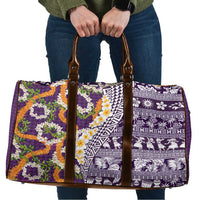 Hawaiian Plumeria Lei Travel Bag Kakau Motifs and Palaka Half Style Purple Color LT03 Purple - Polynesian Pride