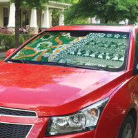Hawaiian Plumeria Lei Auto Sun Shade Kakau Motifs and Palaka Half Style Green Color - Polynesian Pride