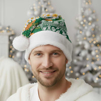 Hawaiian Plumeria Lei Christmas Santa Hat Kakau Motifs and Palaka Half Style Green Color - Polynesian Pride