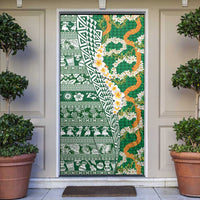 Hawaiian Plumeria Lei Door Cover Kakau Motifs and Palaka Half Style Green Color LT03 Green - Polynesian Pride