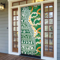 Hawaiian Plumeria Lei Door Cover Kakau Motifs and Palaka Half Style Green Color LT03 - Polynesian Pride