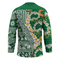 Hawaiian Plumeria Lei Hockey Jersey Kakau Motifs and Palaka Half Style Green Color LT03 - Polynesian Pride